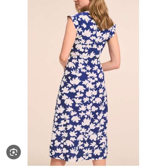 The Fold London Livorno Midi Dress French Navy Blue Ivory Floral Dress 12 NEW - Picture 2 of 7